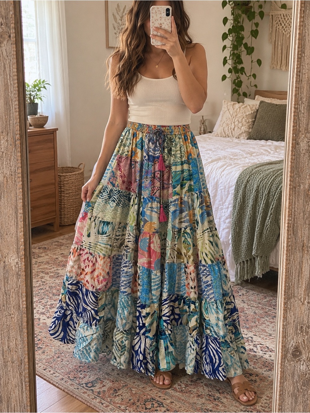 Boho Patchwork Maxi Skirt - Multicolor